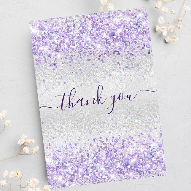 Carte De Remerciements Anniversaire argent violet parties scintillant car (Créateur téléchargé)