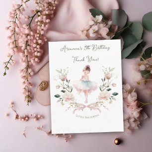 Carte De Remerciements Anniversaire Ballerine Aquarelle & Ruban Rose Fant