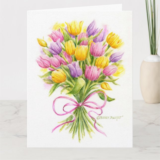 Carte De Remerciements Anniversaire Belle Tulip Bouquet Big Greeting Card (Devant)