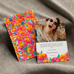 Carte De Remerciements Anniversaire Boule Disco Florale Rose Colorée Bril