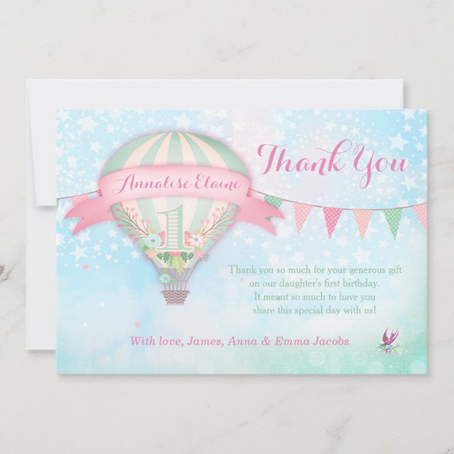 Carte De Remerciements Anniversaire chaud de ballon à air de (Devant)