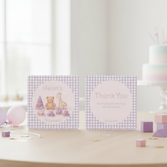 Carte De Remerciements Anniversaire de 1 an Lavande Gingham (Créateur téléchargé)