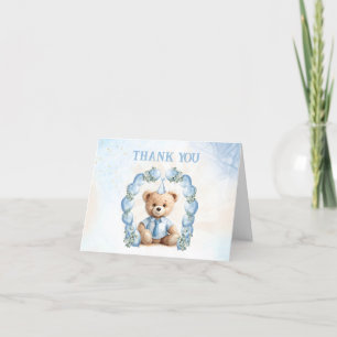 Carte De Remerciements Anniversaire de Beary 1 an Ballons Bleu Beige Ours