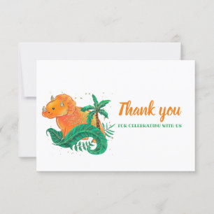 Carte De Remerciements Anniversaire de Dinosaur   Orange Tricératops Merc