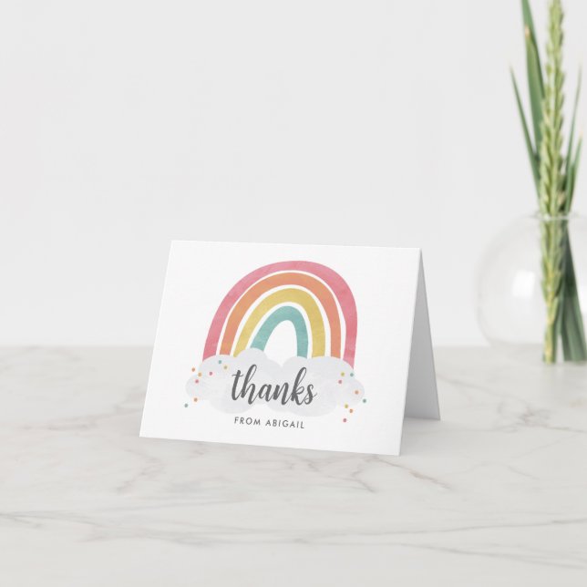 Carte De Remerciements Anniversaire de enfant de calligraphie arc-en-ciel (Devant)