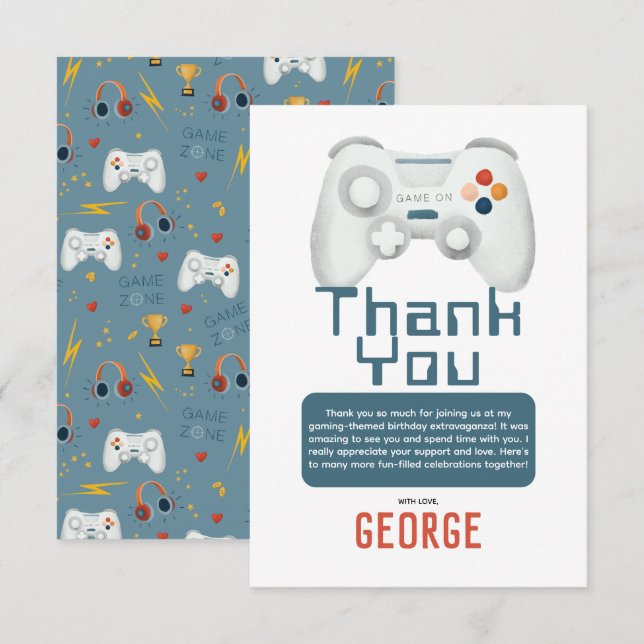 Carte De Remerciements Anniversaire de enfant de jeu Cool garçons (Devant / Derrière)