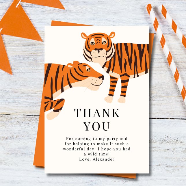 Carte De Remerciements Anniversaire de enfant de Safari sauvage de Tigers (Créateur téléchargé)