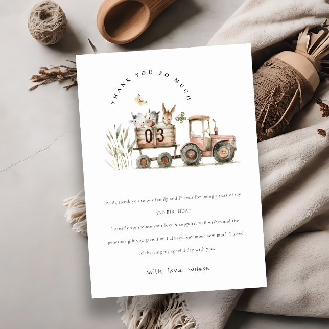 Carte De Remerciements Anniversaire de enfant de tracteur pour animaux de (Créateur téléchargé)