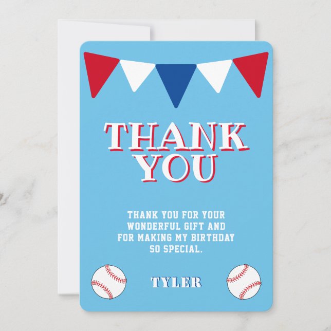 Carte De Remerciements Anniversaire de enfant moderne de baseball mignon (Devant)