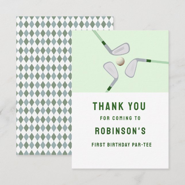Carte De Remerciements Anniversaire de golf Par-tee trou moderne en un (Devant / Derrière)