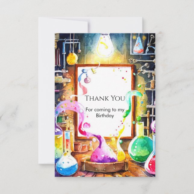 Carte De Remerciements Anniversaire de jeune scientifique en chimie encha (Devant)