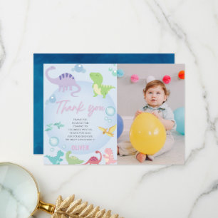 Carte De Remerciements anniversaire de la fête de la piscine de dinosaure