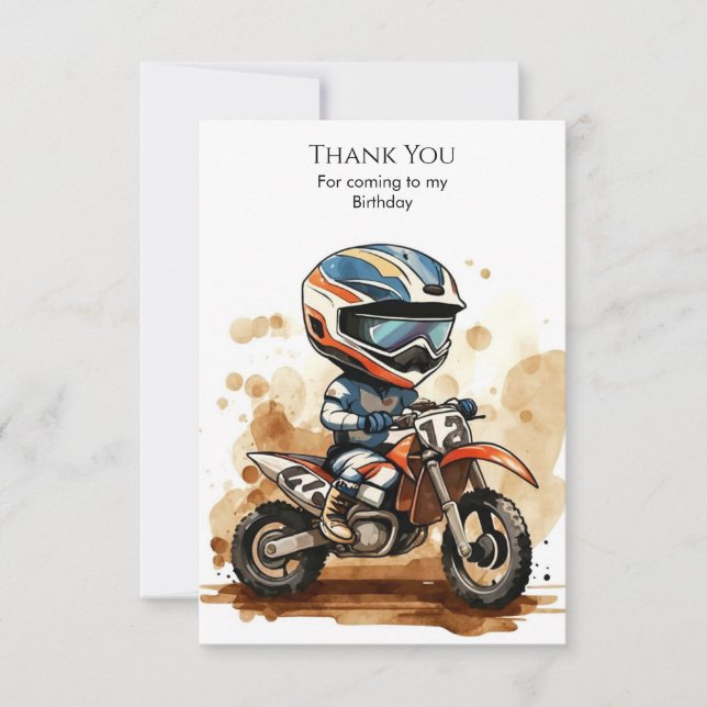Carte De Remerciements Anniversaire de la moto à aquarelle enchantée (Devant)