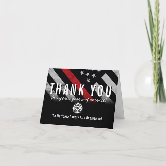 Carte De Remerciements Anniversaire de la retraite des pompiers Mince lig (Devant)