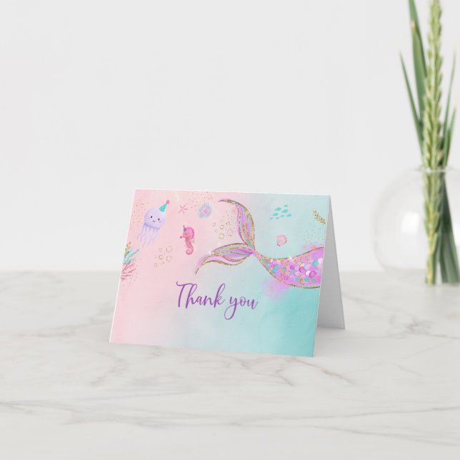 Carte De Remerciements Anniversaire de la sirène rose pourpre (Devant)