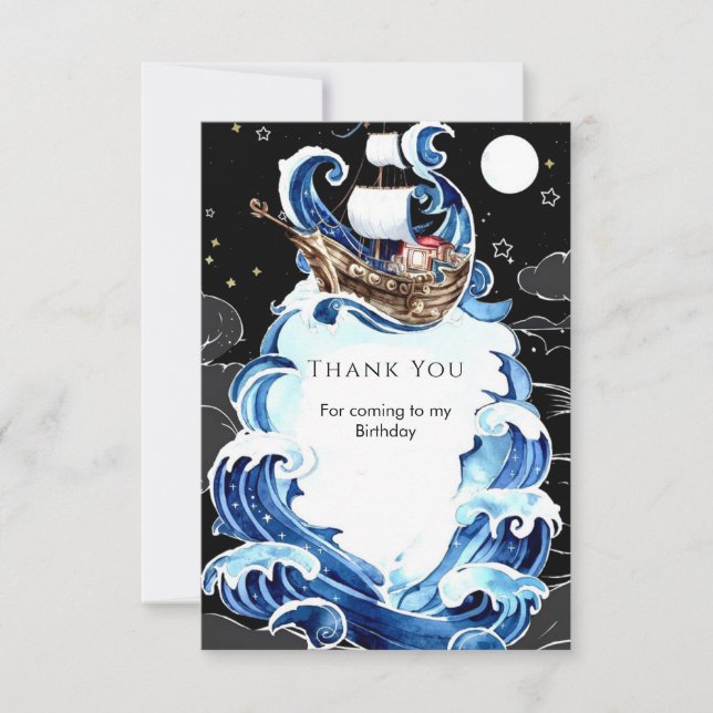 Carte De Remerciements Anniversaire de l'Ahoy Pirate Waves Simple (Devant)