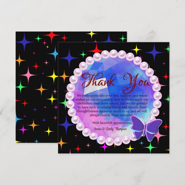 Carte De Remerciements Anniversaire de l'Élégant Mariage Lilac Pearl Abst (Devant / Derrière)