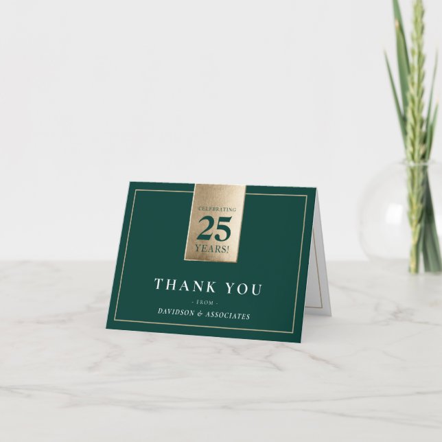 Carte De Remerciements ANNIVERSAIRE DE L'ENTREPRISE affaires blanc or ver (Devant)
