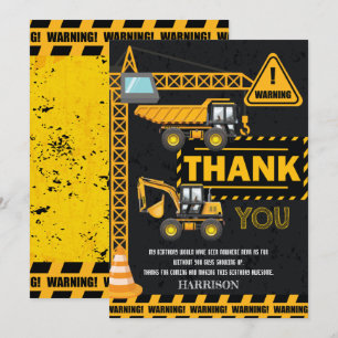 Carte De Remerciements Anniversaire de l'excavatrice en construction
