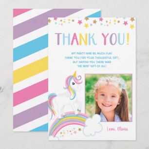 Carte De Remerciements Anniversaire de Licorne de Arc-en-Ciel Magique Pho