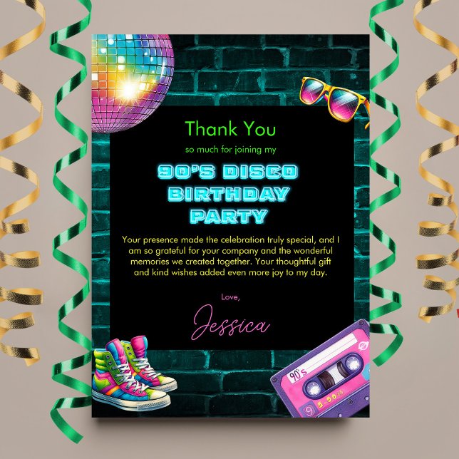 Carte De Remerciements Anniversaire de Neon Disco dans les années 90 (Créateur téléchargé)
