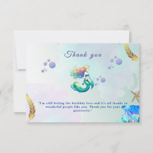 Carte De Remerciements Anniversaire de sirène pourpre et or sous la mer