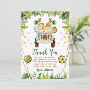 Carte De Remerciements Anniversaire d'enfants Animaux de safari Jungle Aq