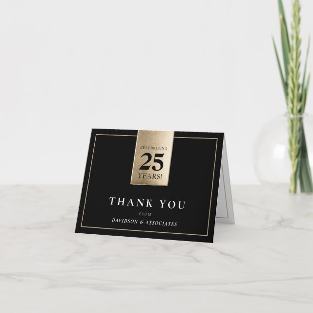 Carte De Remerciements ANNIVERSAIRE D'ENTREPRISE commerce blanc or noir (Devant)