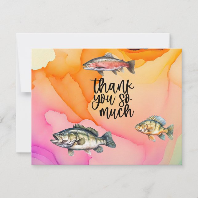 Carte De Remerciements Anniversaire des amoureux de la pêche avec l'aquar (Devant)