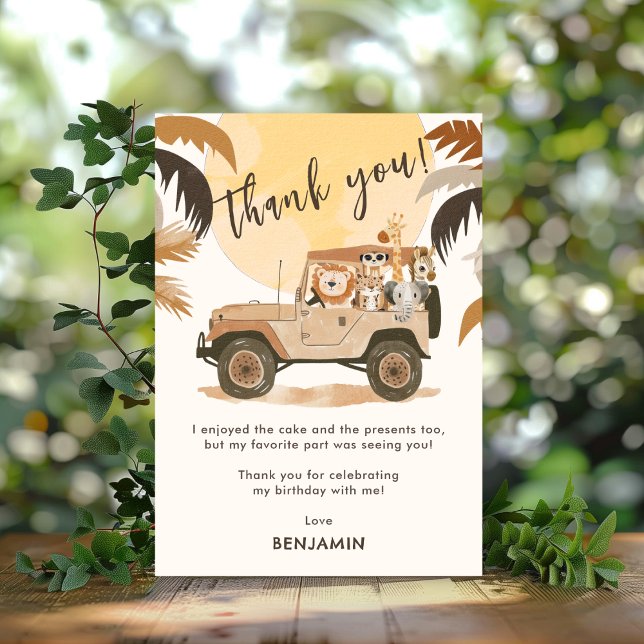 Carte De Remerciements Anniversaire des Animaux de la Jungle Safari (Créateur téléchargé)