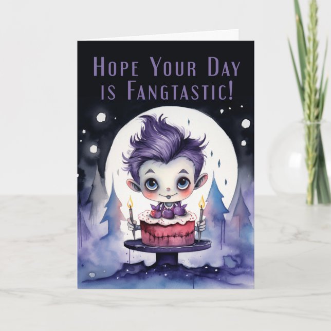 Carte De Remerciements Anniversaire d'Halloween avec mignon Vampire et An (Devant)