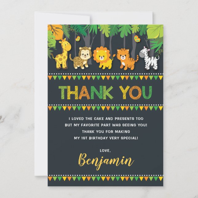Carte De Remerciements Anniversaire doux d'animaux sauvages de safari de (Devant)