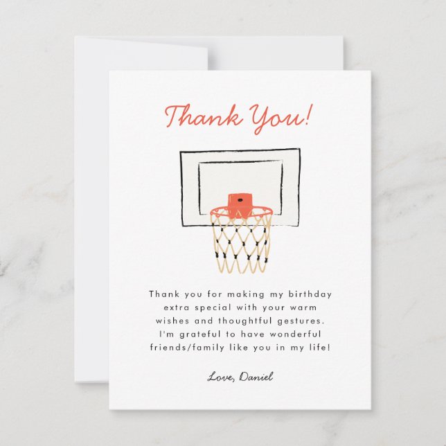 Carte De Remerciements Anniversaire du basket-ball (Devant)