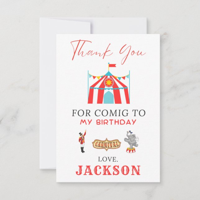 Carte De Remerciements Anniversaire du Carnaval (Devant)