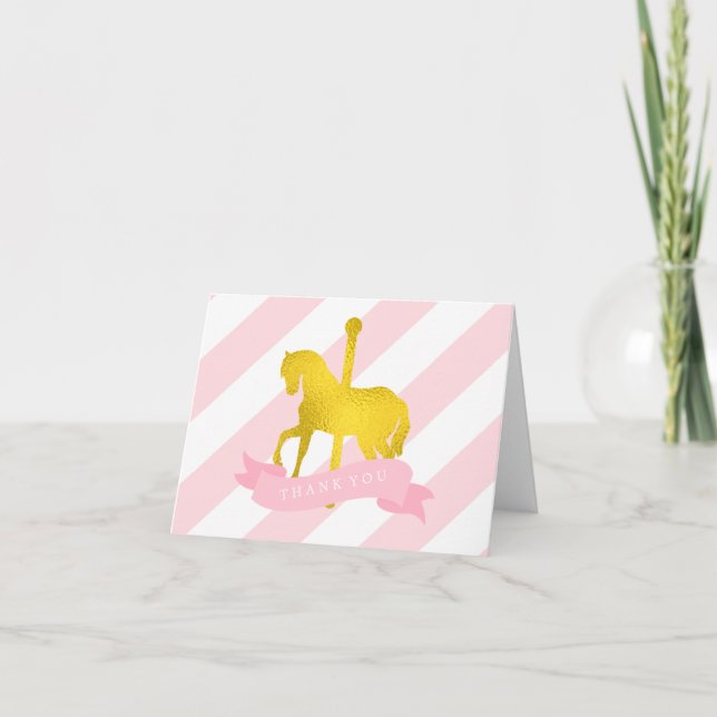 Carte De Remerciements Anniversaire du Cheval du Carrousel rose (Devant)