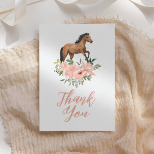 Carte De Remerciements Anniversaire du Cheval Floral Rose