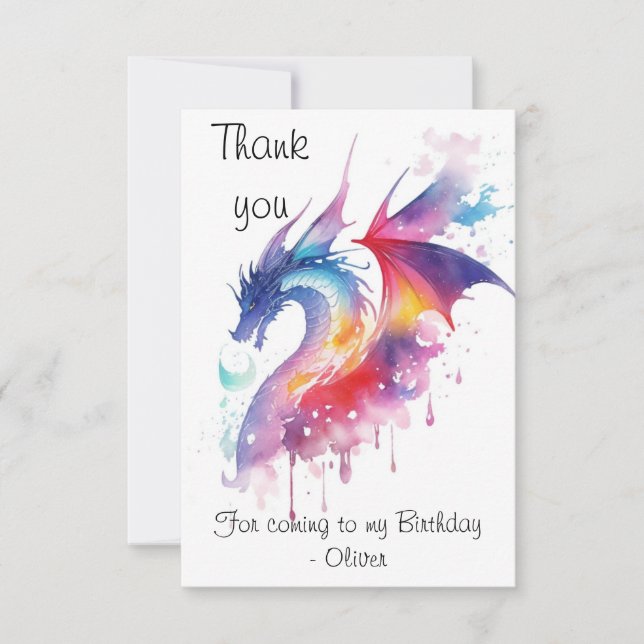 Carte De Remerciements Anniversaire du dragon enchanté (Devant)