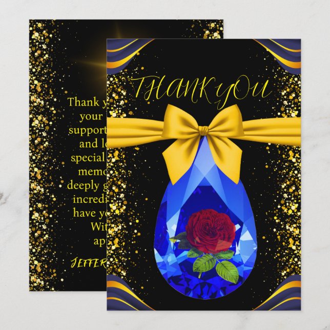 Carte De Remerciements Anniversaire du Mariage de diamant Gold & Black Ge (Devant / Derrière)