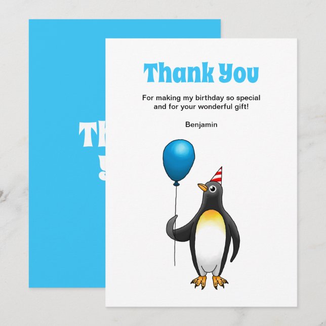 Carte De Remerciements Anniversaire du Penguin (Devant / Derrière)