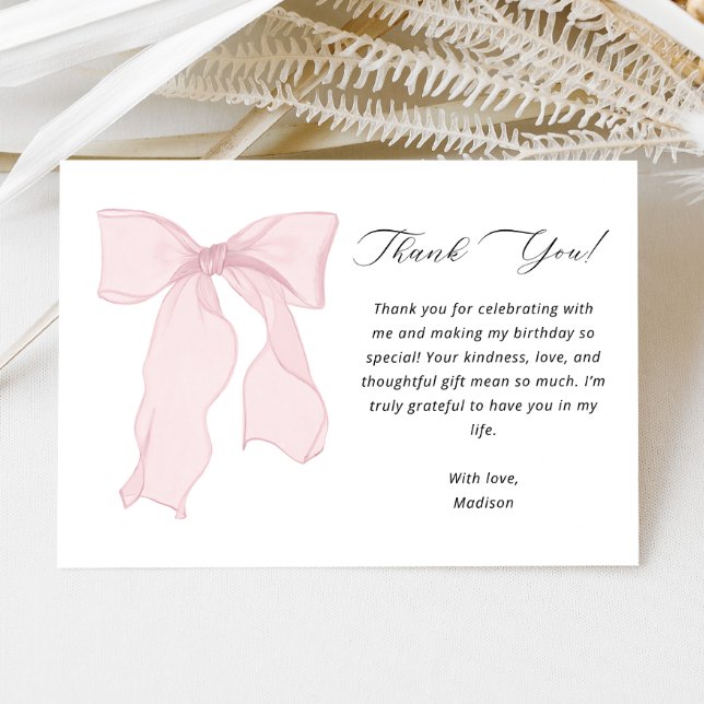 Carte De Remerciements Anniversaire élégant de Bow rose (Créateur téléchargé)