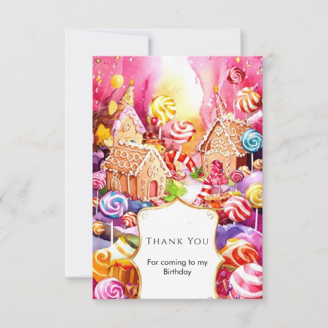 Carte De Remerciements Anniversaire Enchanté et Mignon à Candyland (Devant)