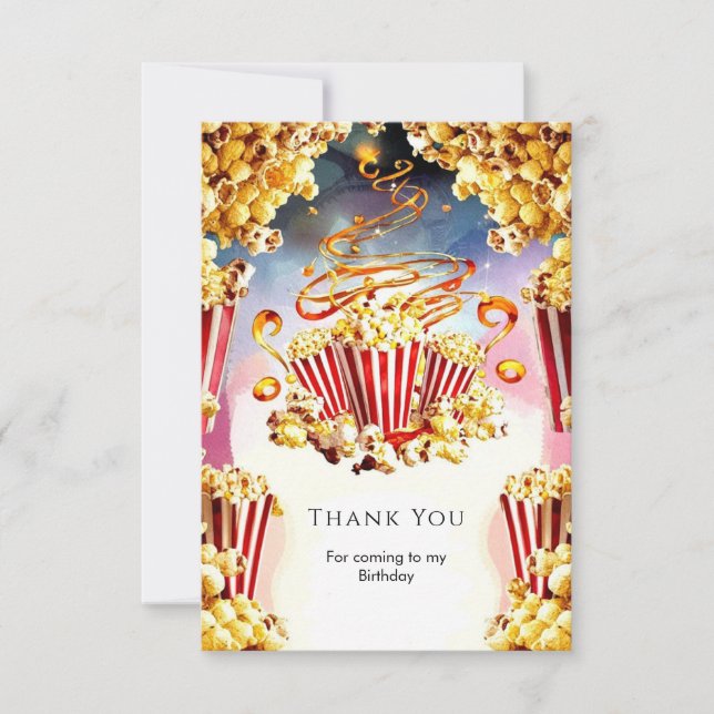 Carte De Remerciements Anniversaire Enchanted D'Aquarelle Popcorn (Devant)