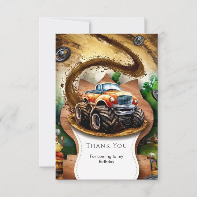 Carte De Remerciements Anniversaire Enfant Camion Monstre à Aquarelle Pas (Devant)