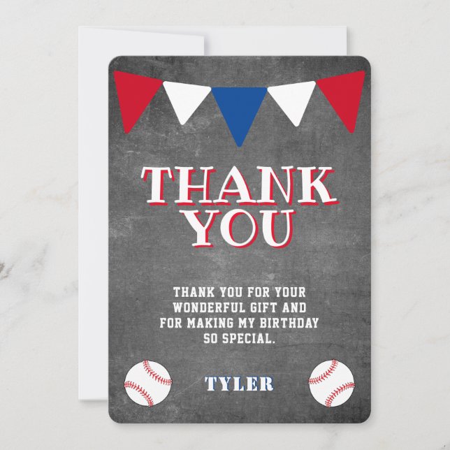 Carte De Remerciements Anniversaire Enfant Tableau Craie Baseball Mignon  (Devant)