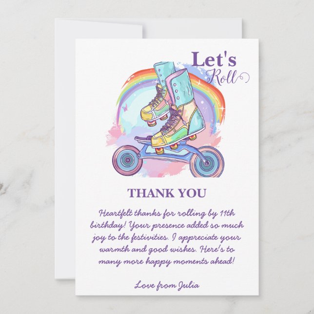 Carte De Remerciements Anniversaire Fille Patin à roulettes violet (Devant)