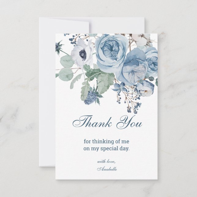 Carte De Remerciements Anniversaire Fleurs Bleues (Devant)