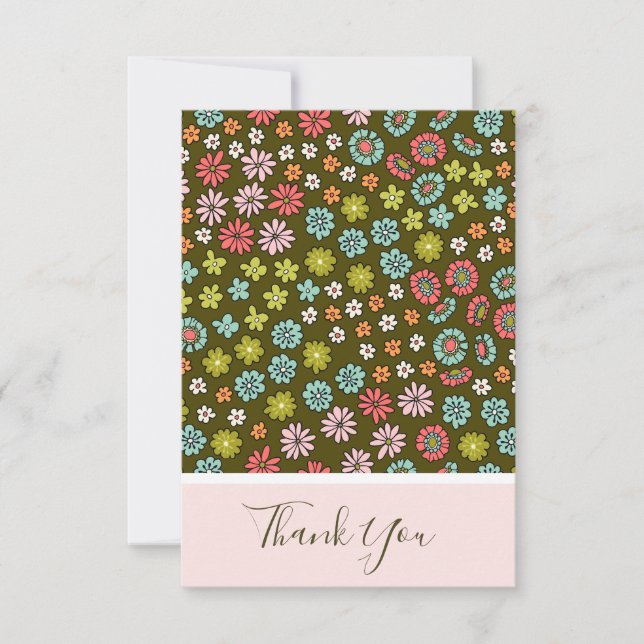 Carte De Remerciements Anniversaire floral Super rétro (Devant)