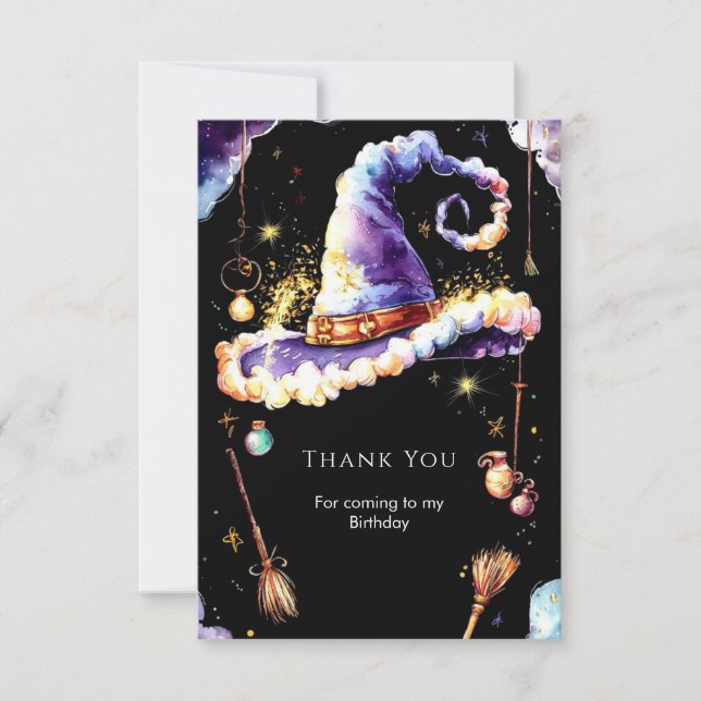 Carte De Remerciements Anniversaire Magique Simple Bohème Sorcier (Devant)