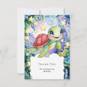 Carte De Remerciements Anniversaire Magique Tortue Aquarelle Pastel