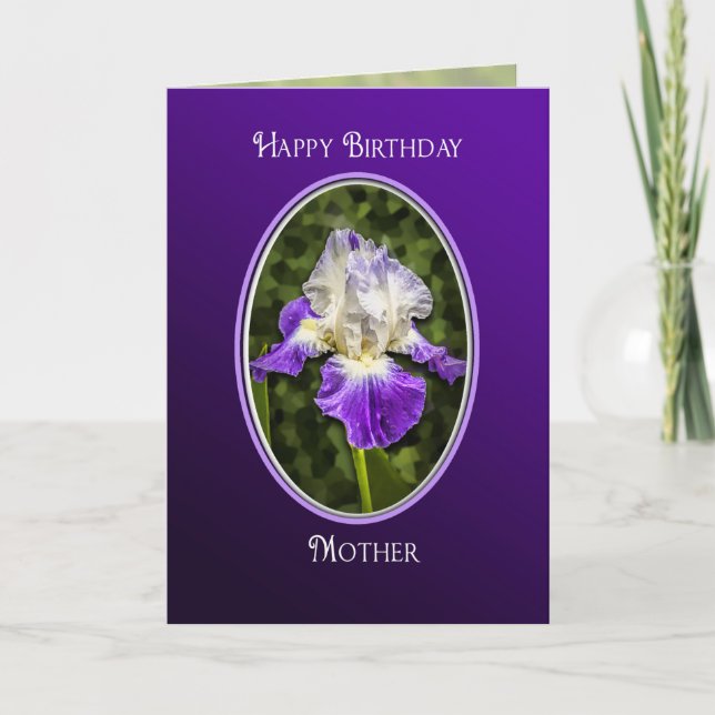 Carte De Remerciements Anniversaire Maman Purple Iris dans un cadre ovale (Devant)